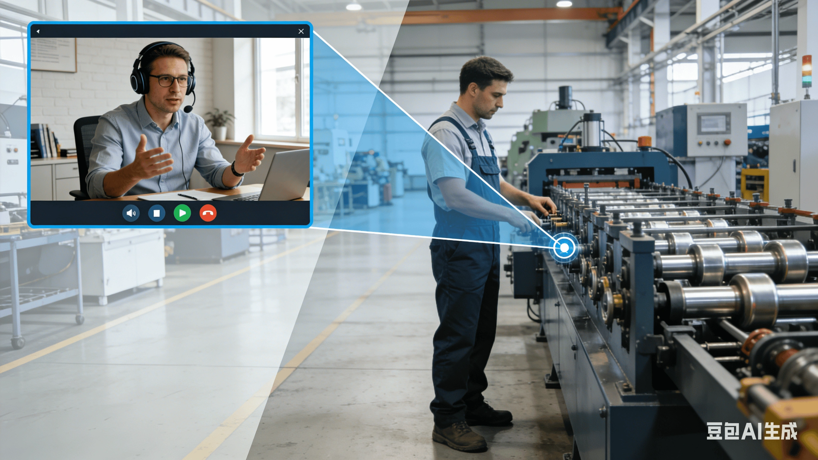 Техник использует планшет для видеозвонка, чтобы удаленно узнать, как установить профилировочный станок с помощью службы поддержки Beli RollForming.